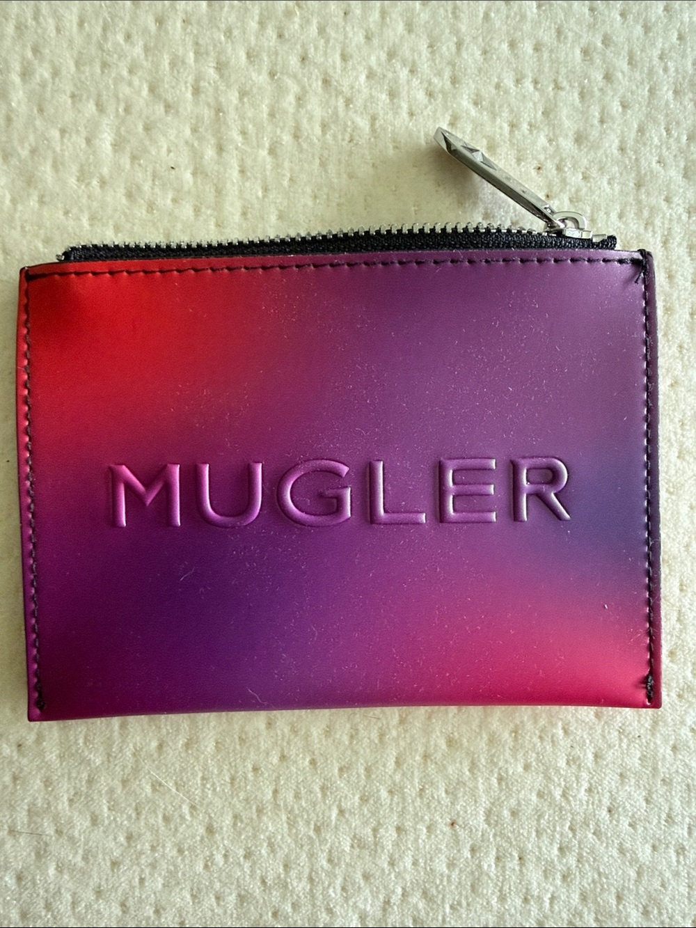 Mugler Ombre Purple to Pink Embossed Zip Case